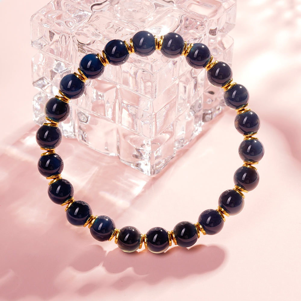 Natural Navy Blue Agate Beaded Gemstone Bracelet