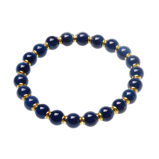 Natural Navy Blue Agate Beaded Gemstone Bracelet