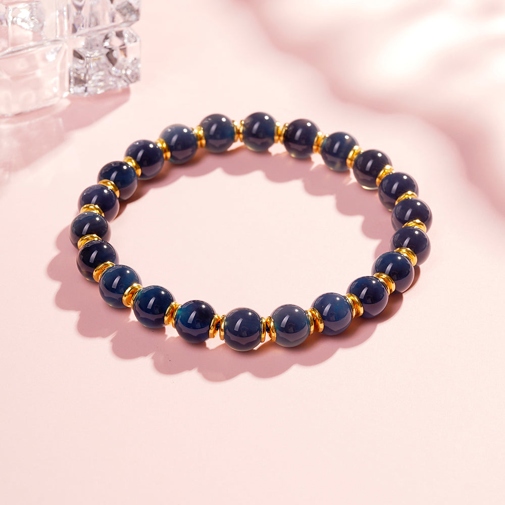 Natural Navy Blue Agate Beaded Gemstone Bracelet