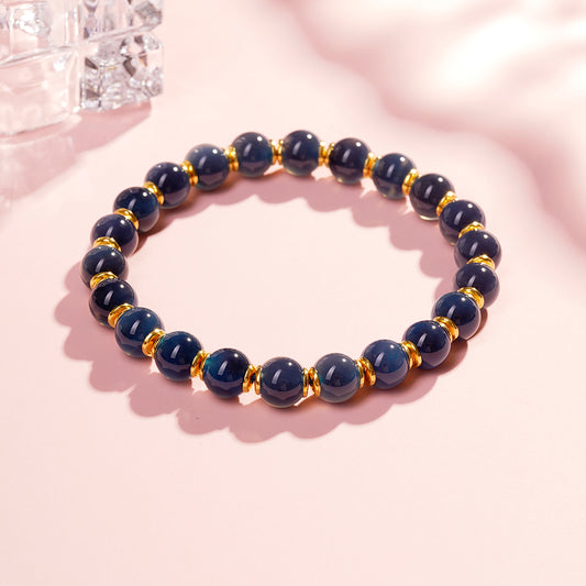 Natural Navy Blue Agate Beaded Gemstone Bracelet