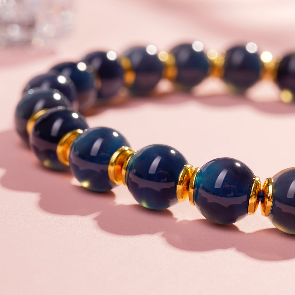 Natural Navy Blue Agate Beaded Gemstone Bracelet