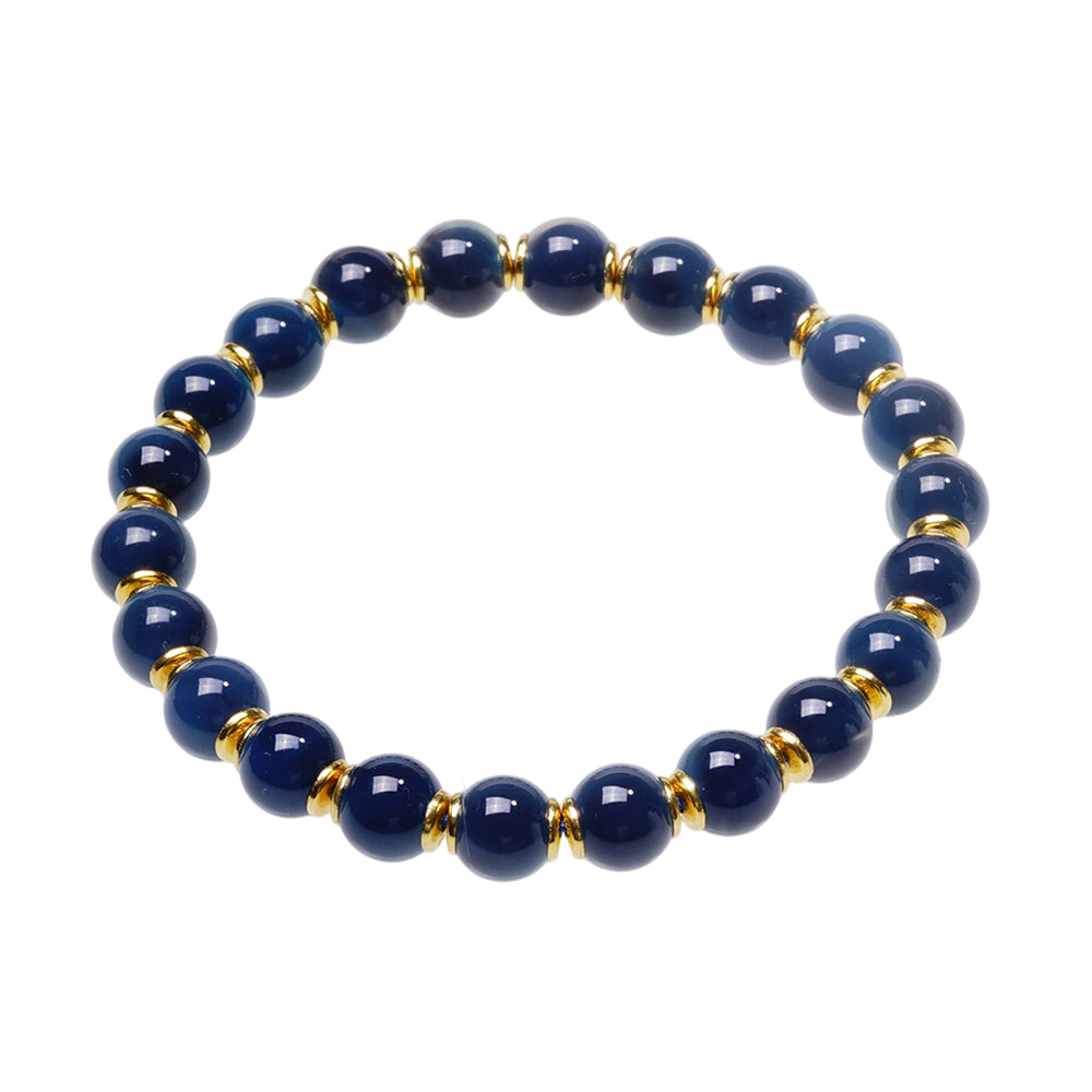 Natural Navy Blue Agate Beaded Gemstone Bracelet