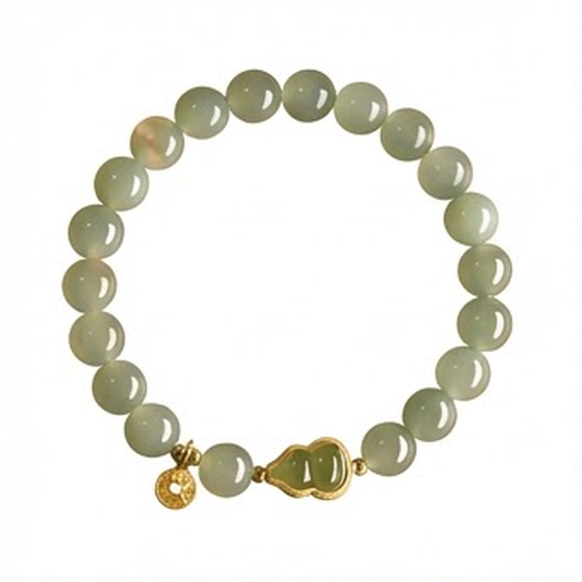 Natural Hetian Jade Bead Bracelet – Lucky Fu Lu Double Blessing Charm | Prosperity & Fortune Green Jade Bracelet